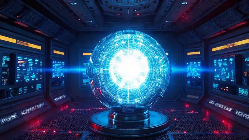 Esfera metálica brillante en entorno futurista seguro