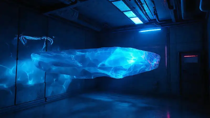 Gel misterioso en entorno científico y oscuro