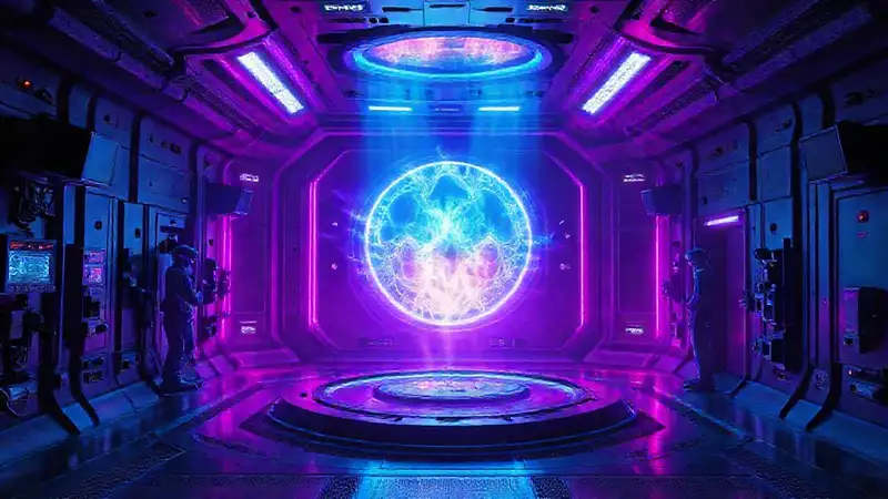 Cámara futurista de contención con plasma brillante