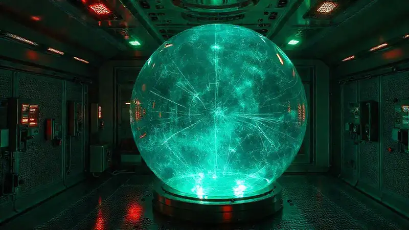 Esfera translúcida en contenedor de alta tecnología