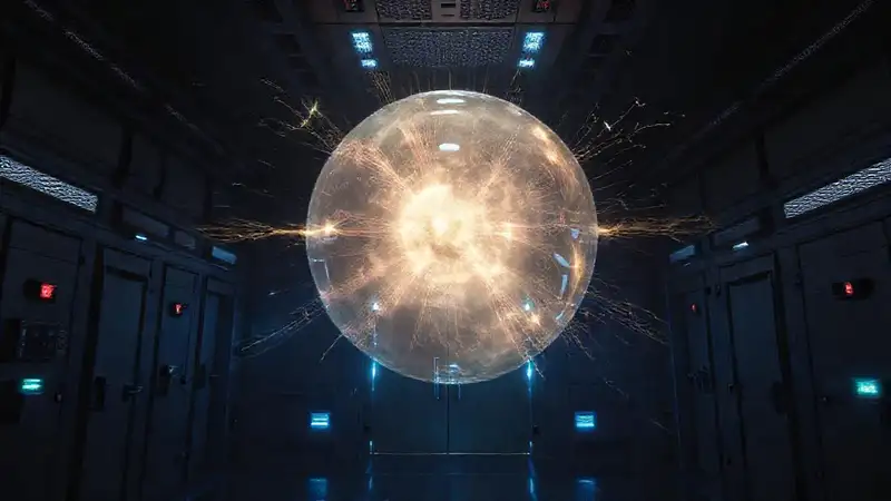 Esfera translúcida en contención segura y misteriosa