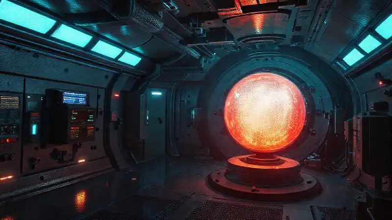 Laboratorio seguro con esfera luminosa y tecnología avanzada
