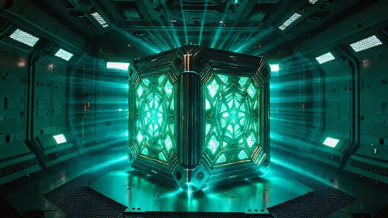 Artefacto metálico cubo, emite ondas electromagnéticas