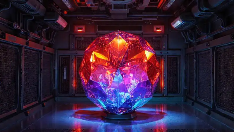 Cristal brillante en contenedor de alta tecnología