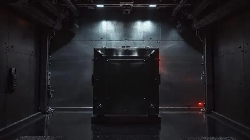 Cubo metálico misterioso en recámara segura