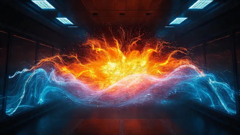 Olas de energía en una cámara futurista