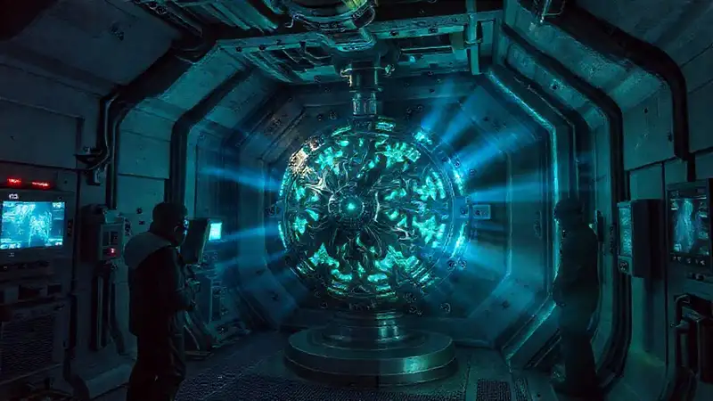 Cámara de contención con objeto misterioso brillante