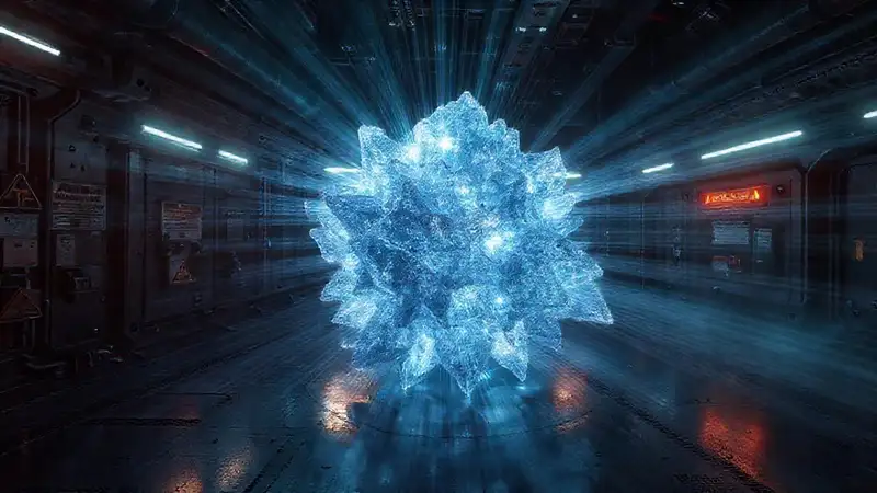 Cristal fractal en cámara futurista misteriosa