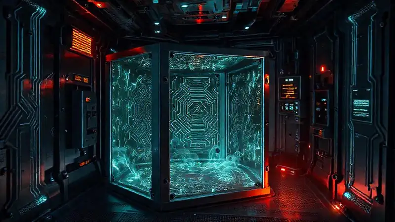 Cámara de contención metálica y energética futurista
