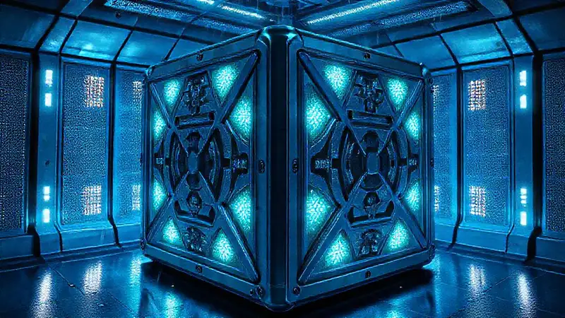 Objeto metálico misterioso en contenedor tecnológico