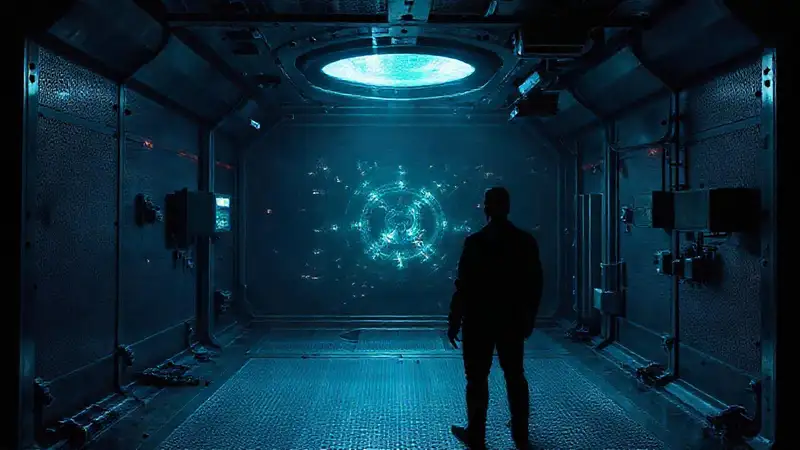Cámara de contención futurista con privacidad electromagnética