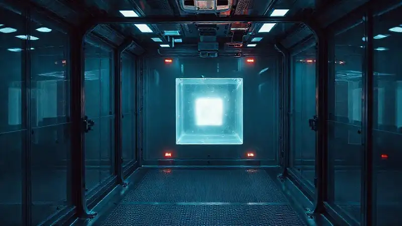 Habitación segura con objeto misterioso brillante