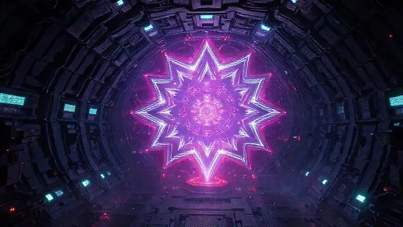 Estructura fractal, energía glowing, ciencia futurista