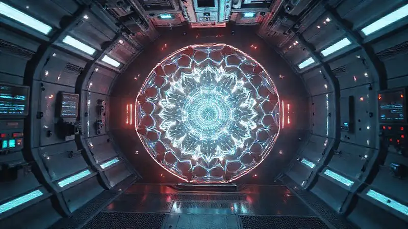 Estructura fractal futurista con energía y seguridad