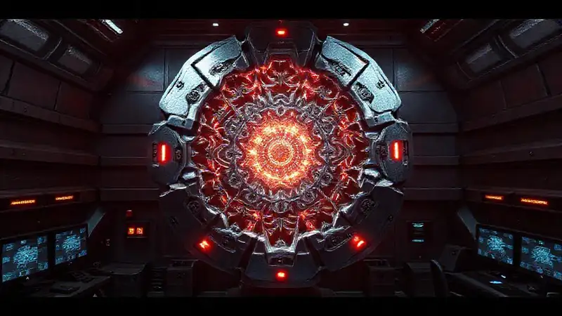 Estructura metálica fractal con ambiente misterioso