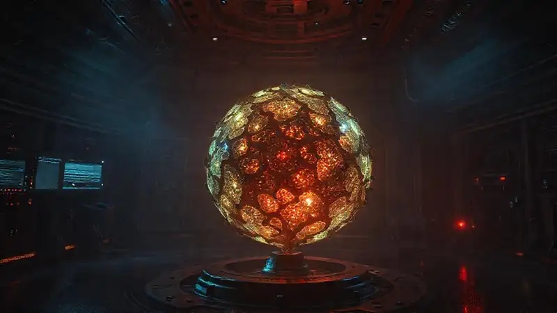 Esfera luminosa misteriosa en entorno de contención