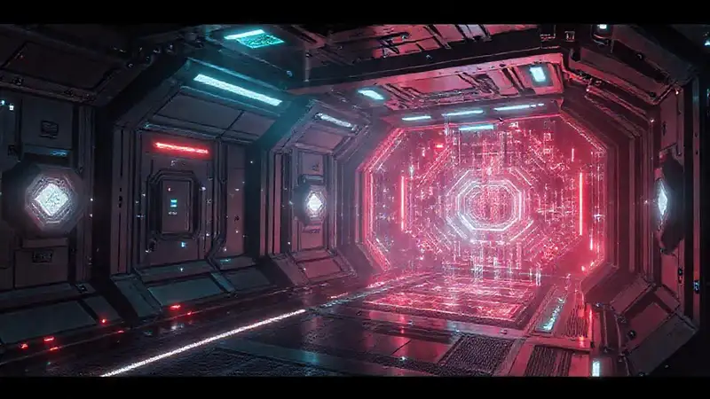 Cámara futurista con energía y artefactos misteriosos