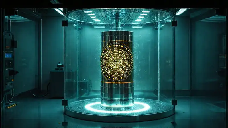 Cámara de cristal con objeto misterioso luminoso