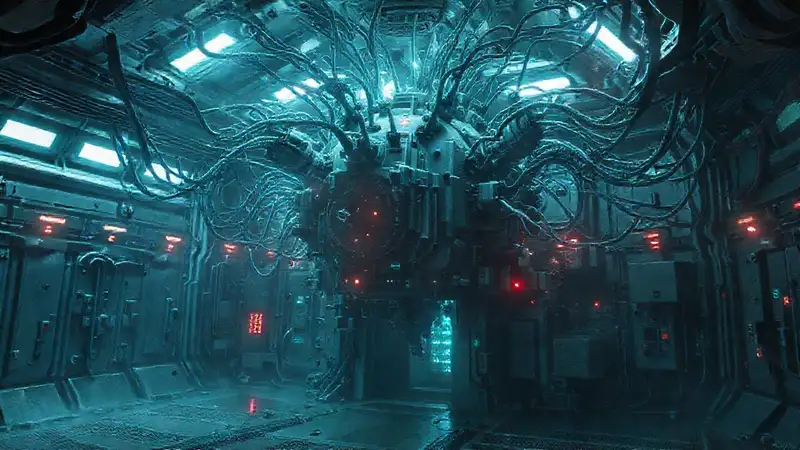 Estructura electromagnética misteriosa en contención futurista
