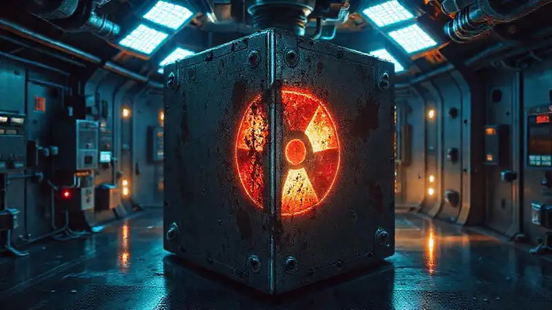 Cubo metálico corroso en cámara de contención
