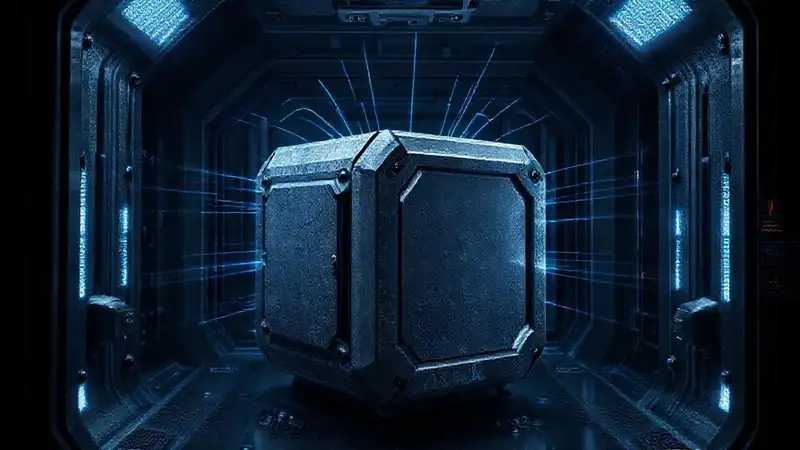 Cámara de seguridad con objeto metálico futurista