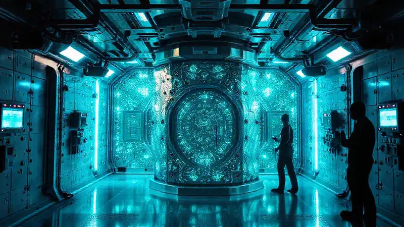 Estructura metálica futurista en cámara de contención