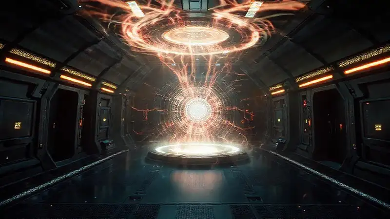 Misterioso campo energético en entorno futurista