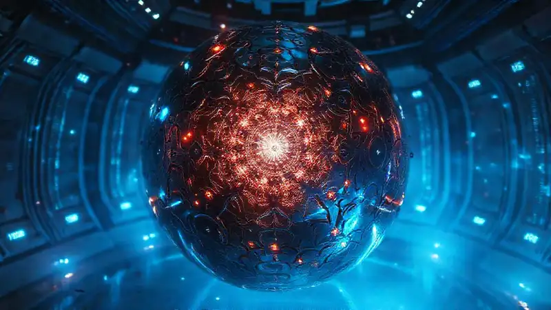 Esfera metálica fractal con energía inquietante