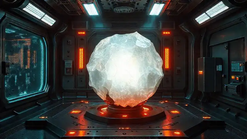 Cristal misterioso en laboratorio futurista seguro