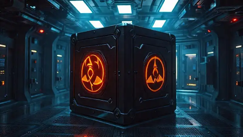Cubo metálico misterioso en laboratorio de alta tecnología