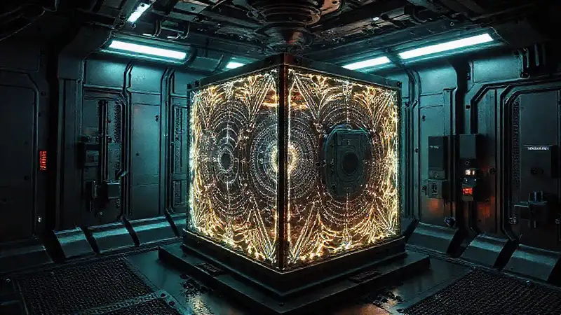 Cubos misteriosos en entorno de alta tecnología