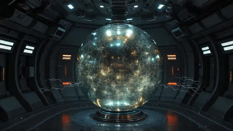 Esfera metálica brillante en entorno futurista controlado