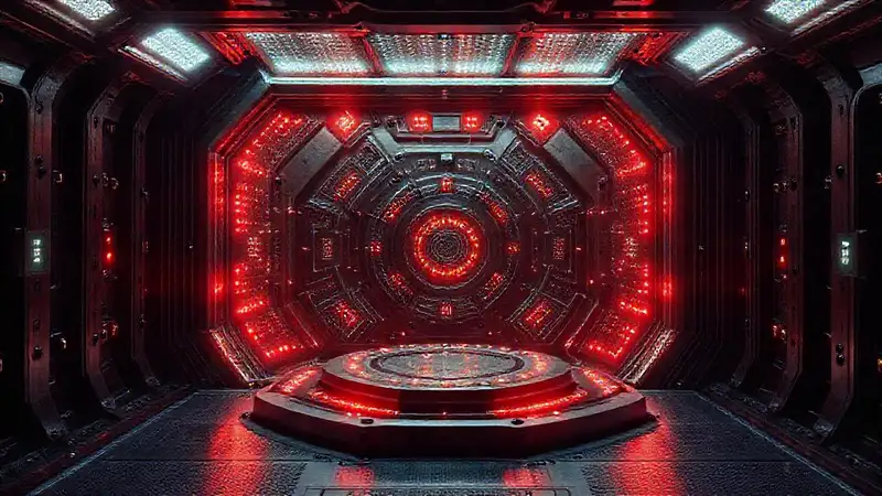 Estructura metálica misteriosa con patrones luminosos