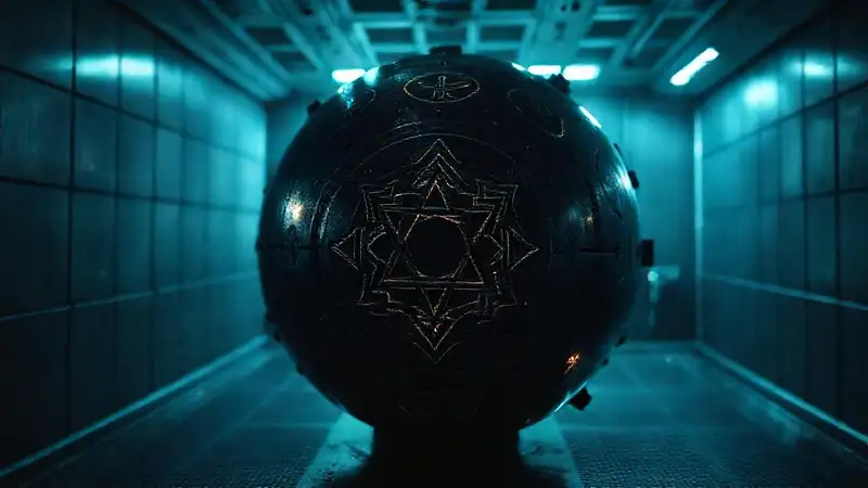 Esfera metálica misteriosa en entorno seguro