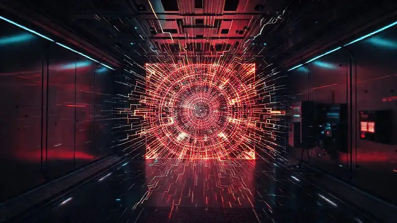 Campo electromagnético en cámara futurista abstracta