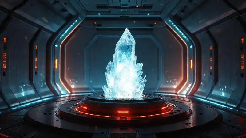 Cristal luminoso en cámara futurista segura