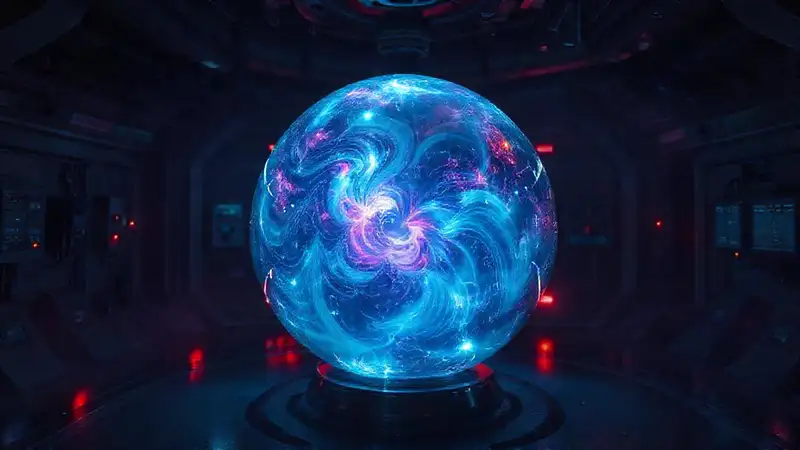 Esfera luminosa misteriosa en aparato futurista