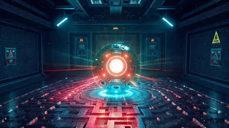 Objeto metálico misterioso en laboratorio futurista