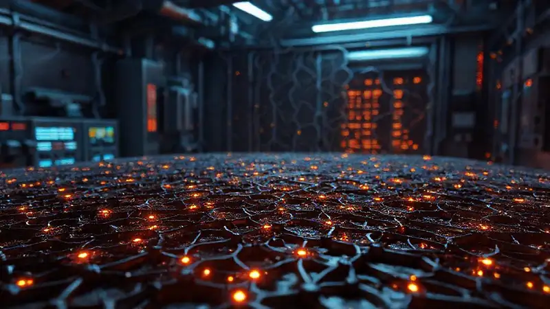 Superficie fractal luminosa en entorno futurista