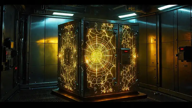 Cubo metálico con superficie electromagnética brillante