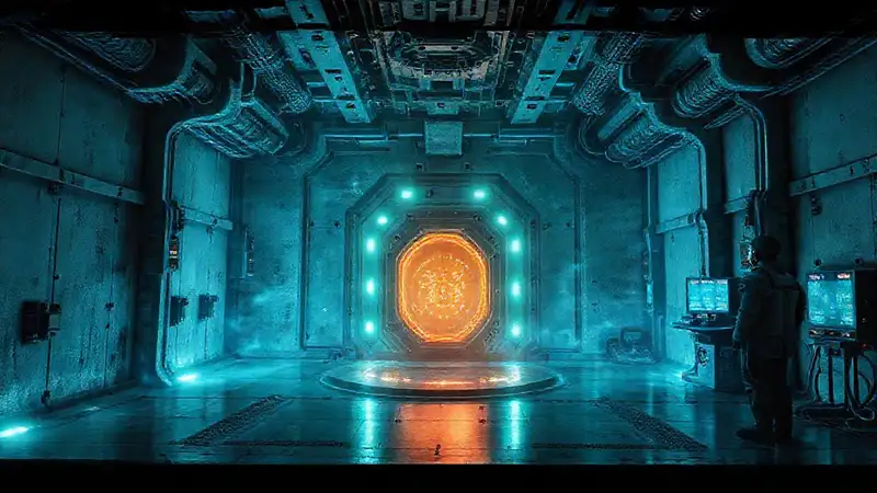Instalación futurista con energía y protección intensa