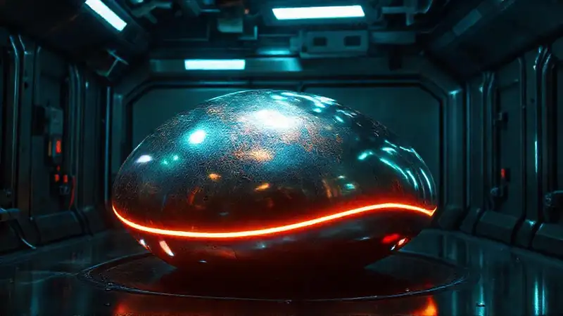 Objeto metálico misterioso en contención de alta tecnología