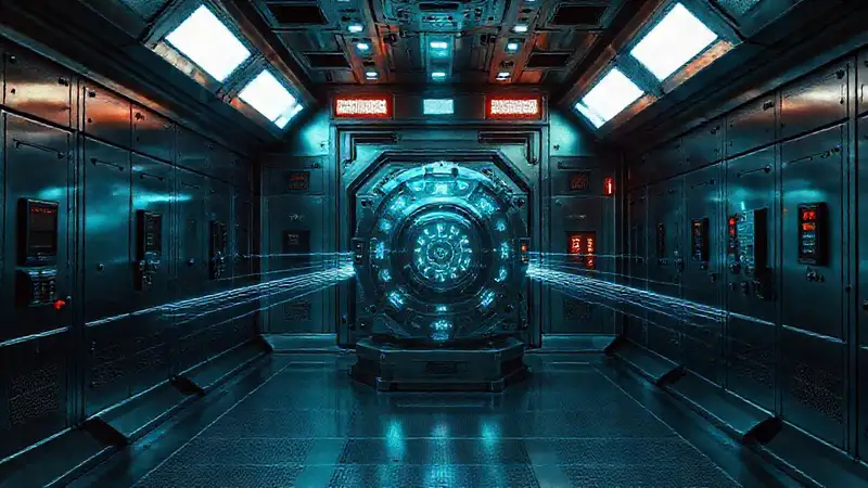 Cuarto de contención futurista y misterioso