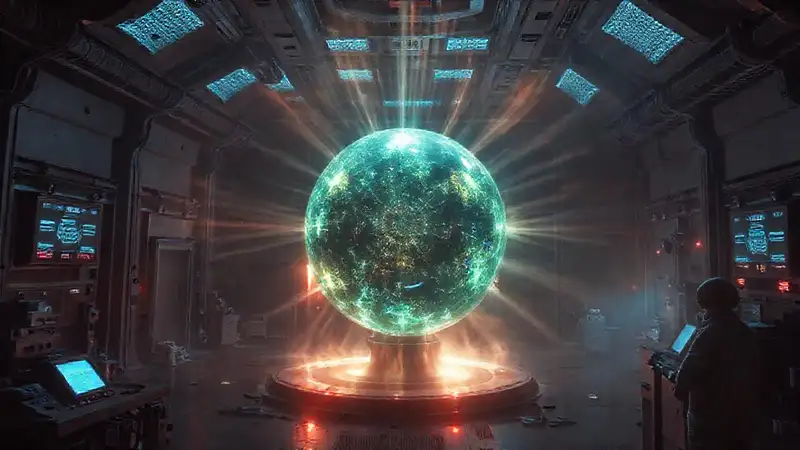 Esfera luminosa en laboratorio con efectos energéticos