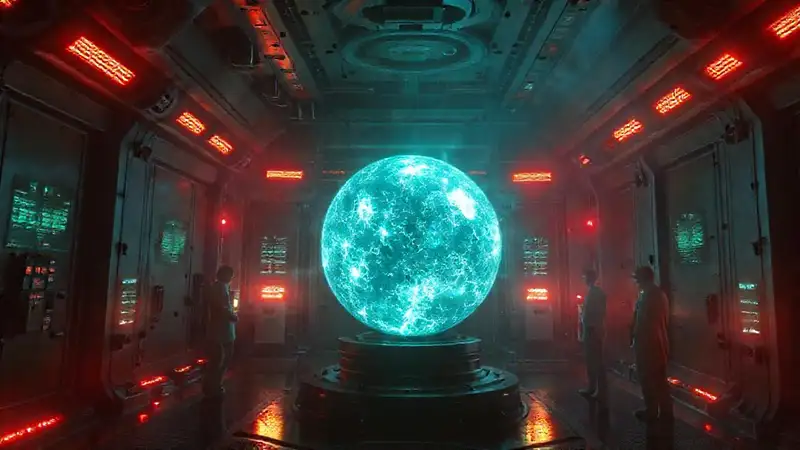 Esfera brillante y peligrosa en laboratorio futurista