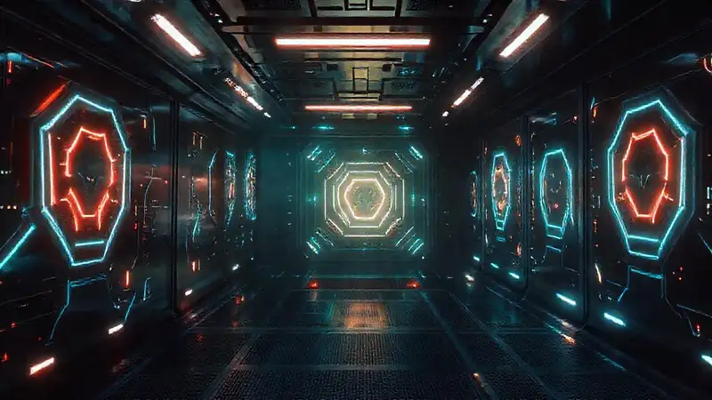 Patrón digital futurista en entorno de seguridad