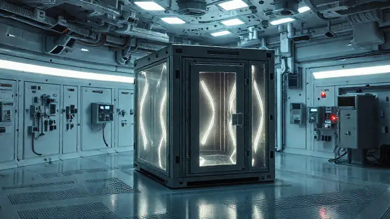 Cubo de contención futurista y misteriosa