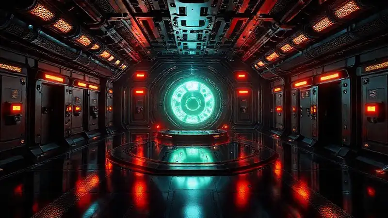 Cápsula futurista con estructura peligroso y misteriosa