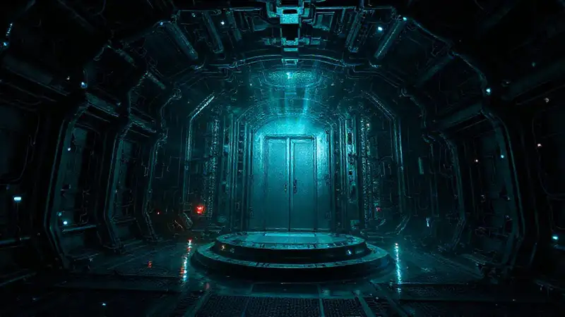 Estructura metálica misteriosa con energía y peligro
