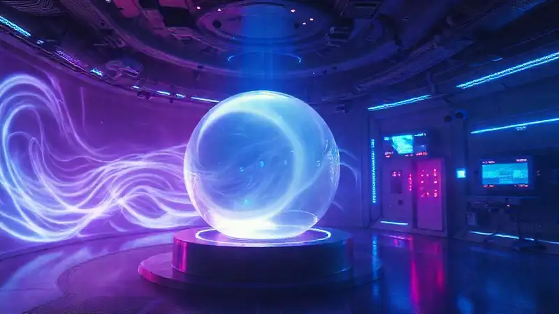 Patrón lumínico en esfera en ambiente futurista